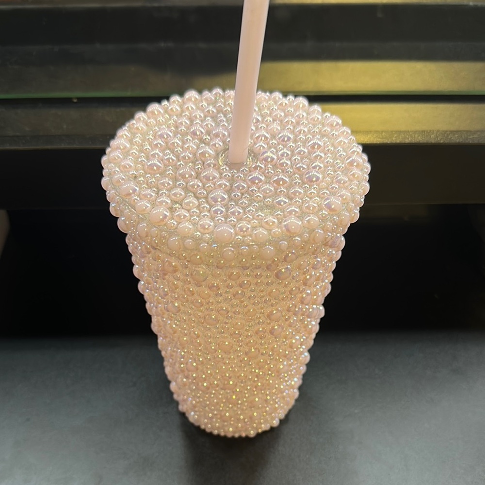Pearl Beaded Tumbler with Straw